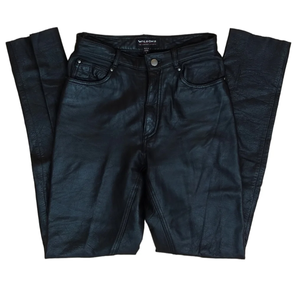 Wilson's 100% Real Genuine Black Leather Vintage High Waist Jeans - 6 - Picture 2 of 13